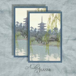 Vintage Japanese Garden Blue Willow Lake Pagoda Tissue Paper