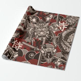 Vintage japanese seamless pattern with katana swor