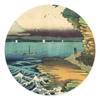 Vintage Japanese Ukiyo-e Mt. Fuji 房州保田ノ海岸 Classic Round Sticker