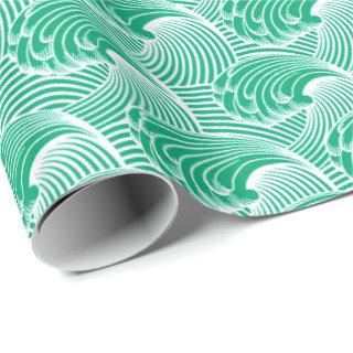Vintage Japanese Waves, Jade Green and White