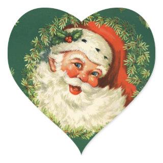 Vintage Jolly Santa Face Heart Sticker