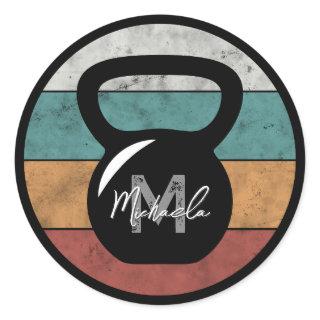 Vintage kettlebell custom monogram name initial classic round sticker