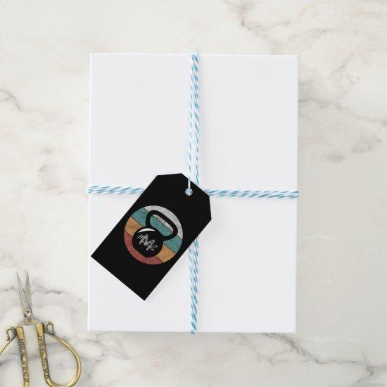 Vintage kettlebell custom monogram name initial gift tags