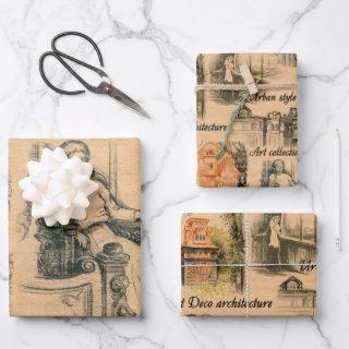 Vintage Ladies in the City Pencil Drawing  Sheets