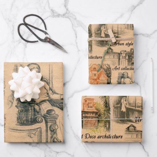 Vintage Ladies in the City Pencil Drawing  Sheets