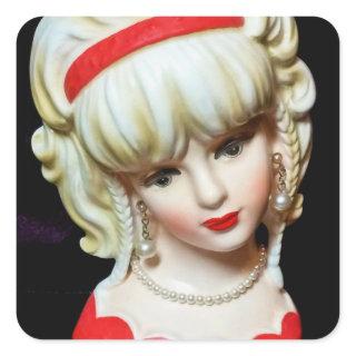 Vintage Lady Head Vase Platinum Blonde Braids Square Sticker