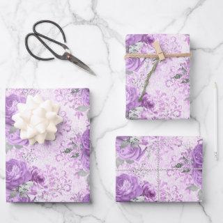 Vintage Lavender Silver Floral Damask Pattern  Sheets