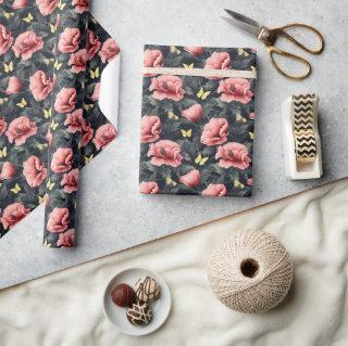 Vintage lavish blooming peonies retro butterflies