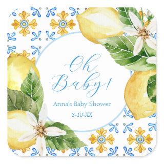 Vintage Lemon Baby Shower Favor Square Sticker