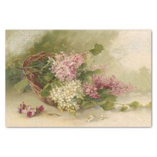 Vintage Lilacs and Script Writing Floral Decoupage Tissue Paper
