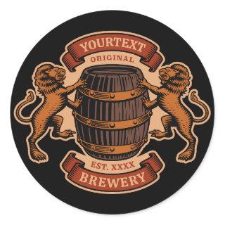Vintage Lion Oak Barrel Personalized Brewery Beer  Classic Round Sticker