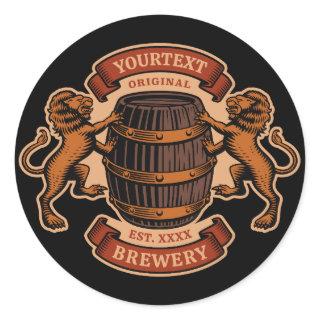 Vintage Lion Oak Barrel Personalized Brewery Beer  Classic Round Sticker