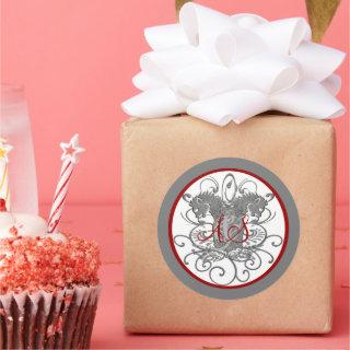 Vintage Lions with Swirls 2 Head Monogram Classic Round Sticker