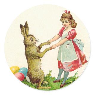 Vintage Little Girl Dance with Bunny Easter Egg Classic Round Sticker