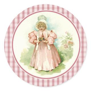 Vintage Little Girl with Chicks Easter  Classic Round Sticker