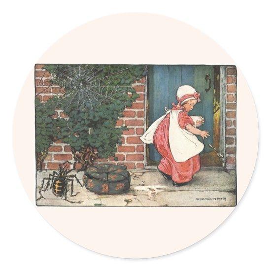 Vintage Little Miss Muffet Spider Nursery Rhyme Classic Round Sticker