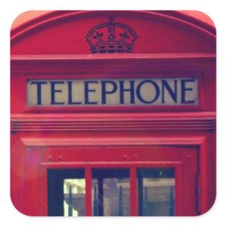 Vintage London City Red Public Telephone Booth Square Sticker