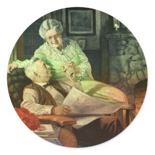 Vintage Love and Romance; Romantic Grandparents Classic Round Sticker