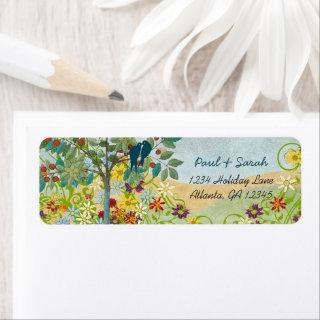 Vintage Love Birds Fruit Tree  Damask Hills Label