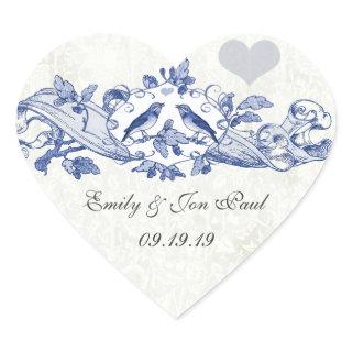 Vintage Lucky Bluebirds Navy Wedding Stickers