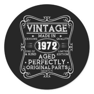 Vintage Made In 1972 Retro Classic Classic Round Sticker