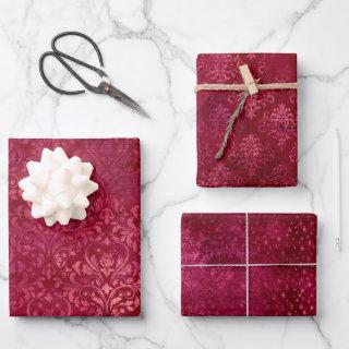 Vintage Magenta Gold Damask Grunge Texture Pattern  Sheets
