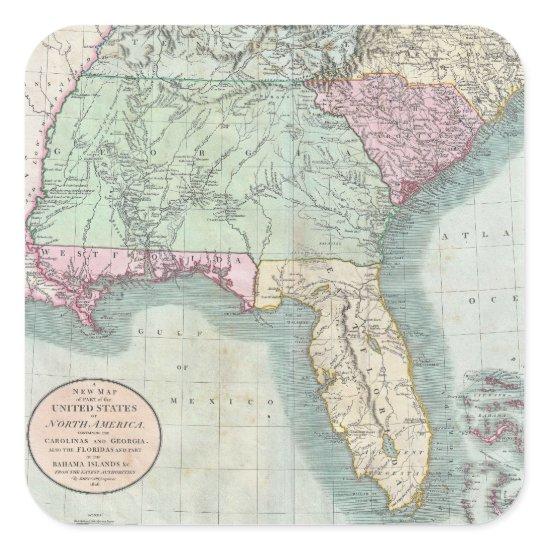 Vintage Map of The Southeastern U.S. (1806) Square Sticker