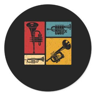 Vintage Marching Band Trumpet Player Retro Design Classic Round Sticker