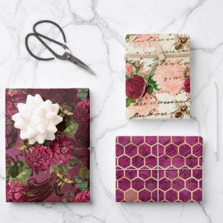 Vintage Marsala Bee Flowers Mix and Match  Sheets