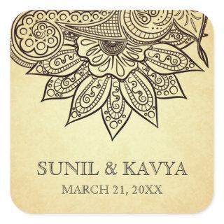 Vintage Mehendi Henna Indian Wedding Favor Sticker