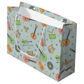 Vintage Melodies | Retro Music Instrument Pattern Large Gift Bag