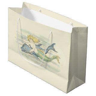 Vintage Mermaid and Dolphin Nautical Fantasy  Large Gift Bag