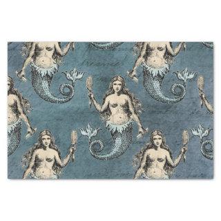 Vintage Mermaid Sea Creatures Ocean Blue Color Tissue Paper