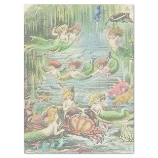 Vintage Mermaids with Crab and Fish Nautical  Tissue Paper