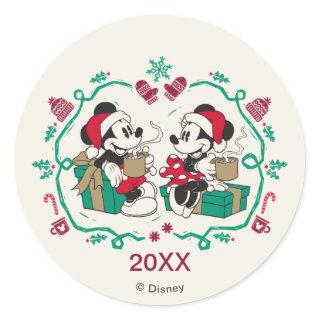 Vintage Mickey & Minnie | Cozy Christmas Classic Round Sticker