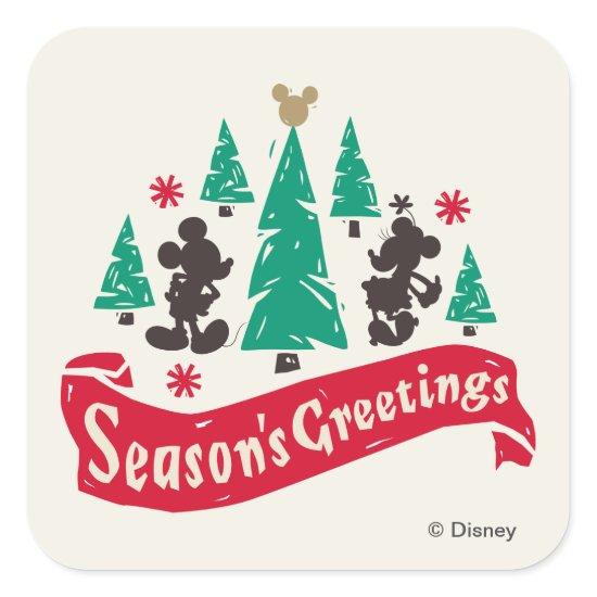 Vintage Mickey & Minnie | Season's Greetings Square Sticker