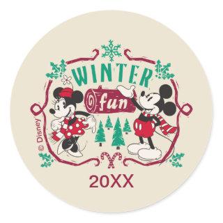 Vintage Mickey & Minnie | Winter Fun Classic Round Sticker