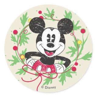 Vintage Mickey Mouse | Christmas Wreath Classic Round Sticker