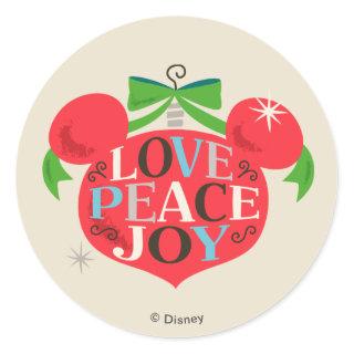Vintage Mickey Mouse | Love, Peace & Joy Classic Round Sticker
