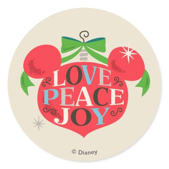 Vintage Mickey Mouse | Love, Peace & Joy Classic Round Sticker