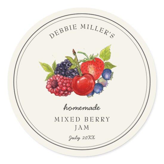 Vintage Mixed Berry on off-white Jam  Classic Round Sticker