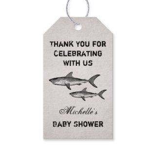 Vintage Mom and Baby Shark Ocean Beach Baby Shower Gift Tags