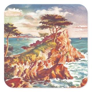 Vintage Monterey Coastline Californian Tourism USA Square Sticker
