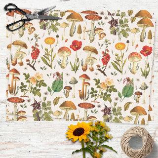 Vintage Mushroom and Wildflower Pattern Tissue Paper