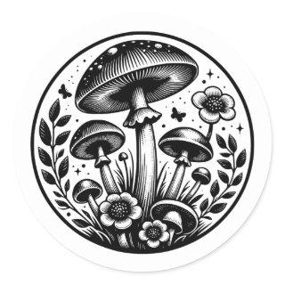 Vintage Mushrooms and Flowers  Classic Round Sticker