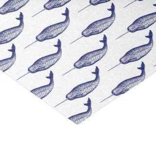 Vintage Narwhal Sea Unicorn Drawing Blue Tissue Paper