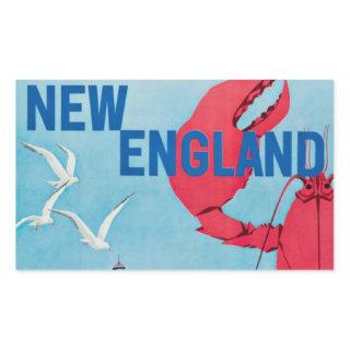 Vintage New England Lobster Lighthouse Travel Post Rectangular Sticker