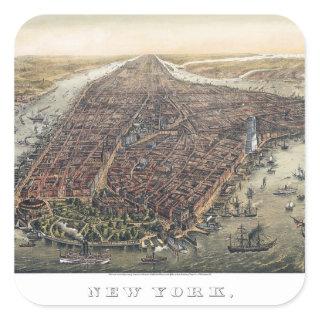 Vintage New York City, Manhattan, Brooklyn Bridge Square Sticker