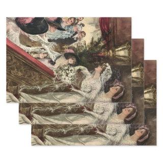 Vintage Newlyweds, Victorian Bride Tossing Bouquet  Sheets