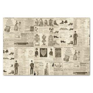 Vintage Newspaper Advertisements Rustic Tiled Tissue Paper